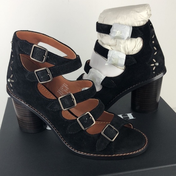 NEW Coach Buckle Rivet Strappy Suede Peep Toe Ankle Strap Heels Sandals 6.5 - Picture 3 of 14